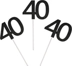 Sumerk 24PCS 40 Cupcake toppers Black Glitter 40th Birthday Cupcake Picks Anniversary Party Decorations