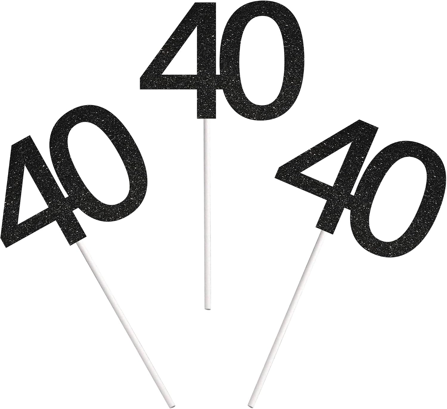 Sumerk 24PCS 40 Cupcake toppers Black Glitter 40th Birthday Cupcake Picks Anniversary Party Decorations