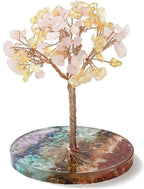 1Pc Natural Cystal Stone Tree Decorations Rose Quartz & Yellow Quartz Chips Tree Decorations Energy Crystal Ornaments Garden House Desk Office Table Bedroom Home Decor Birthday Gemstone Jewelry Gifts