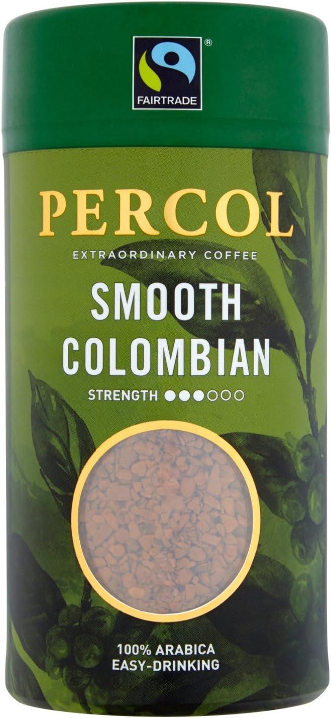 PERCOL Smooth Colombian Instant Coffee Easy Drinking Flavor 100% Arabica Beans Freeze-Dried - Light Strength 3.5 oz 1 Pk