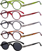 Eyekepper 5-pack Spring Temple Vintage Mini Small Oval Round Eyeglasses include Sunshine Readers