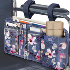 FINPAC Wheelchair Side Storage Bag w/Cup Holder, Wheelchair Armrest Accessories Pouch with Pen Slot and Reflective Strips for Power Walkers, Rollators, Seniors - Blooming Hibiscus