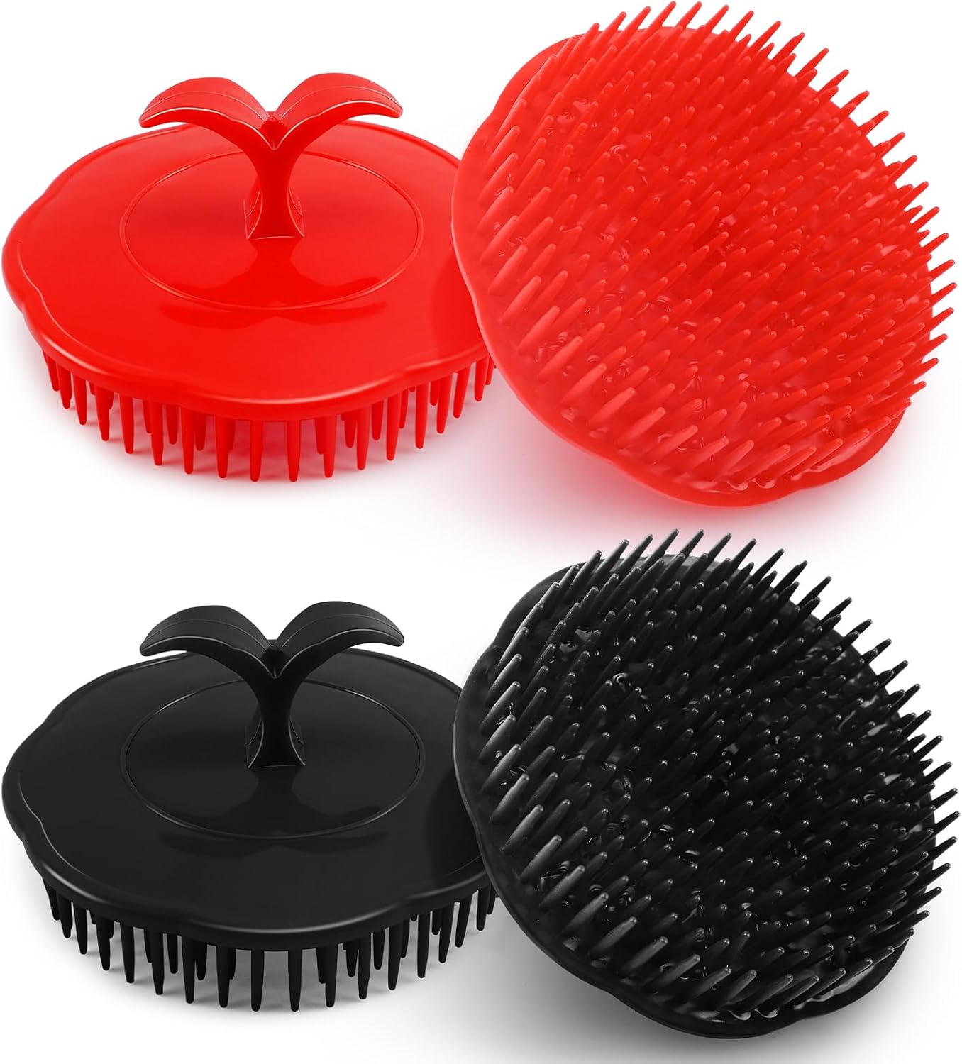 NICEMOVIC Scalp Scrubber Shampoo Brush 4 Pack, Scalp Massager for Hair Growth & Dandruff, Head Hair Scrubber for Shower & Dry Use, Massage Tool for Men Women Kids (2 Black + 2 Red)