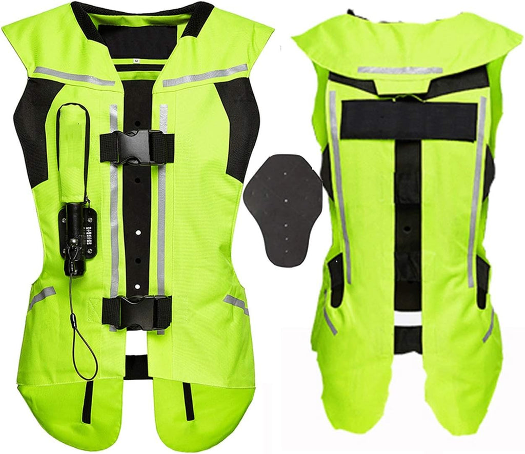 Reflective Protective Airbag Vest Motorcycle Anti-Fall Vest 600D Canvas Fabric, Wear-Resistant and Breathable Washable (No CO2 Gas Cylinder) (Color : B Green, Size : 3X-Large)