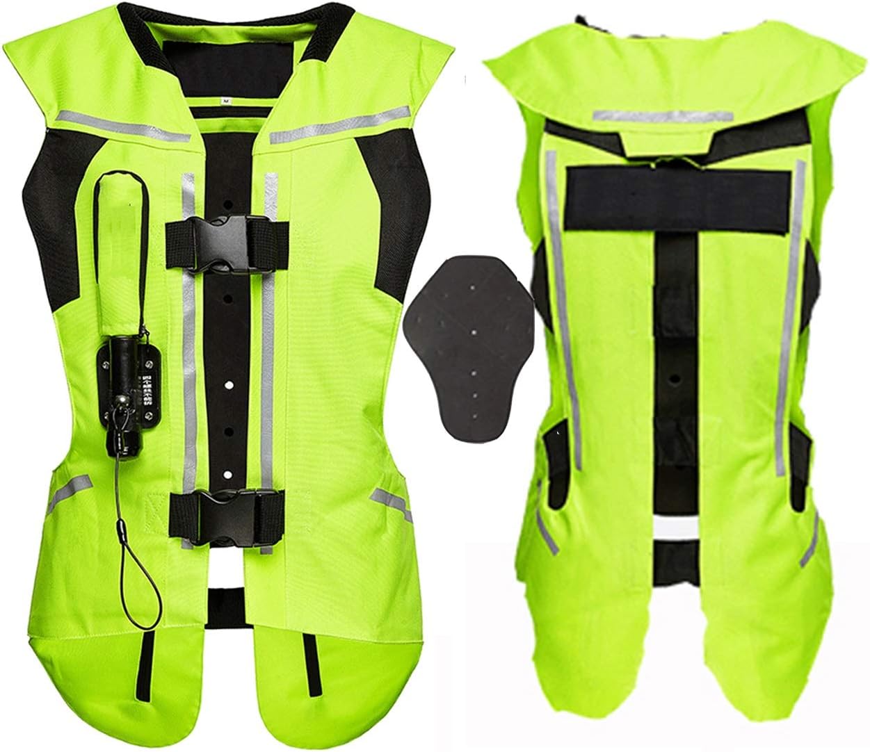 Reflective Protective Airbag Vest Motorcycle Anti-Fall Vest 600D Canvas Fabric, Wear-Resistant and Breathable Washable (No CO2 Gas Cylinder) (Color : B Green, Size : 3X-Large)