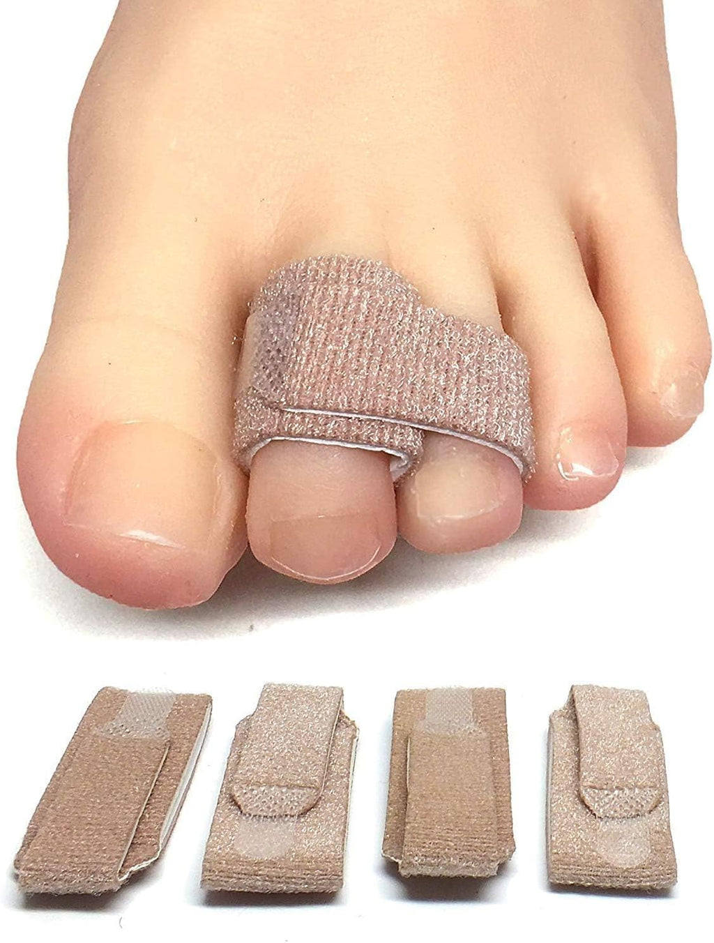 ZenToes Hammer Toe Corrector for Women & Men - Reusable Fabric Buddy Wraps for Broken Toes - Cushioned Toe Splint for Protection & Recovery & Hammertoe Straightener - 4 Count (OSFM, Beige)