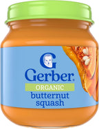 Gerber Stage 1 Baby Food, Organic Butternut Squash Jar, Baby Puree, Non-GMO, Vegetable, Puree Jars Glass, 10-pack