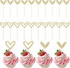 Xinjoduz 24 PCS Glitter Wedding Cupcake Toppers, Mini Love Heart Cupcake Toppers Sticks for Valentine's Day Wedding Engagement Bridal Shower Happy Birthday Party Decorations(Gold, 2 Style)
