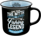 Pavilion Gift Company - Fishing Legend - Ceramic 13-ounce Campfire Mug, Double Sided Coffee Cup, Fishing Mug, Fishing Gifts For Men Funny, 1 Count (Pack of 1), 3.75” x 5” x 3.5”, Black/Blue