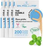 The Humble Co Dental Floss Picks for Teeth, 200 Count (Mint) - Single Thread Tooth Picks Flossers for Adults Gum Health - Plant-Based Toothpick Floss for Interdental Oral Care & Hygiene
