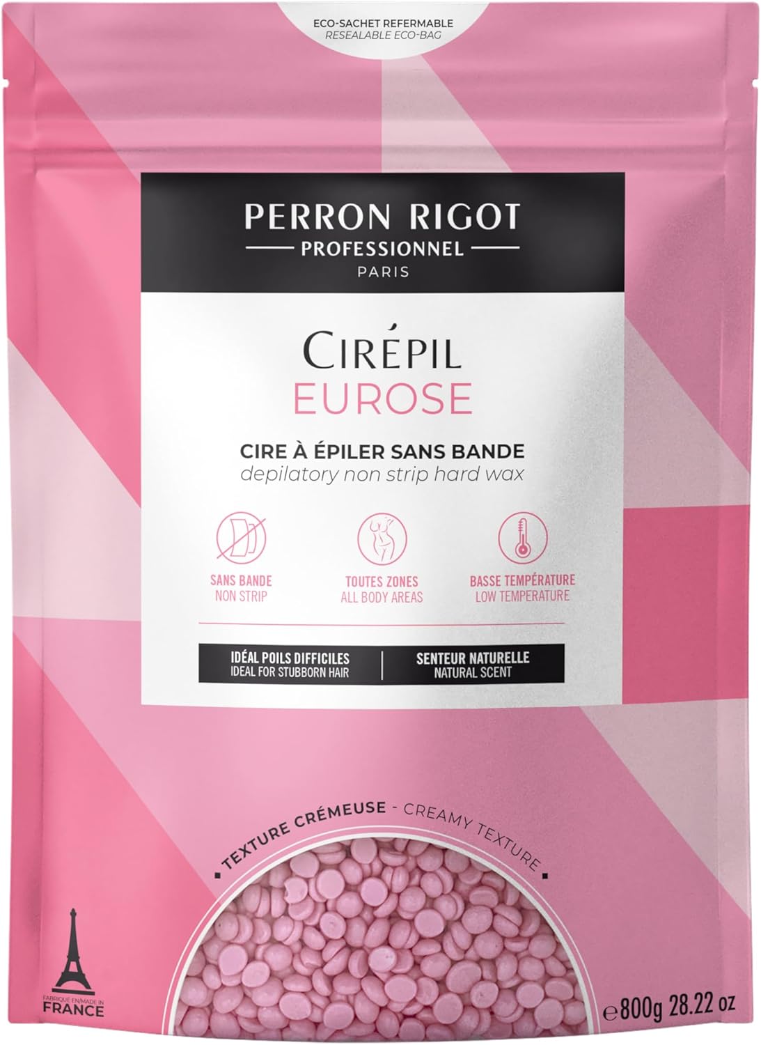 Cirepil - Eurose - 800g / 28.22 oz Hard Wax Beads Bag - All-Purpose Creamy for Face, Bikini & Body - Effective on Coarse & Fine Hair - Unscented Professional Formula - Low Temp Refill Bag