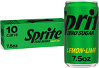 Sprite Zero Sugar Lemon Lime Diet Soda Pop Soft Drinks, 7.5 fl oz, 10 Pack