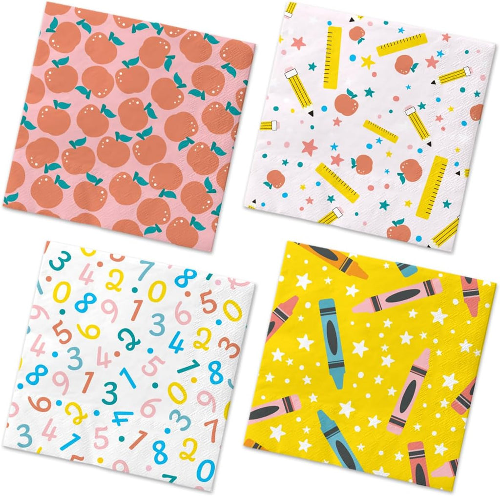 40Pcs Back to School Napkins-School Theme Ruler Apple Alphabet Paper Napkins First and Last Day of School Preschool Kindergarten Graduation Decoration