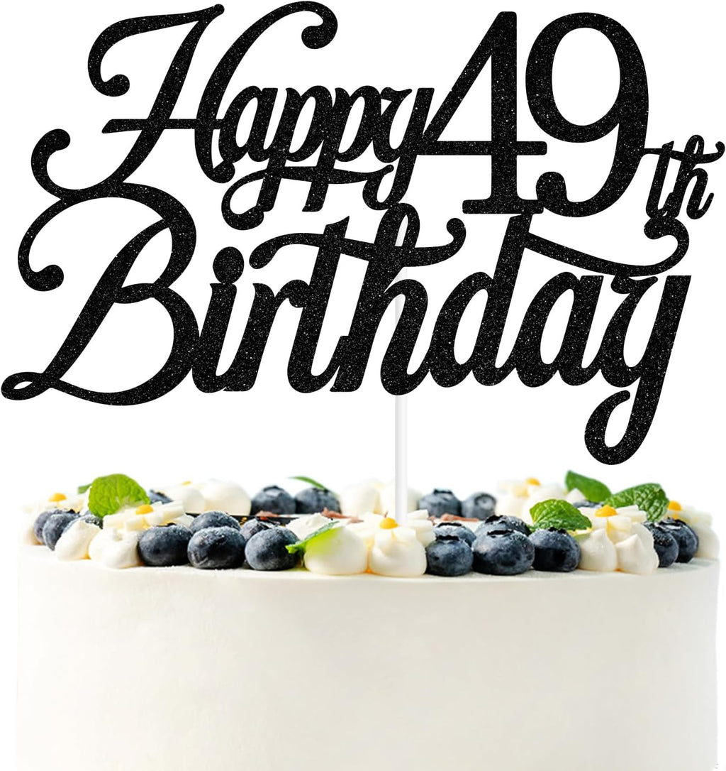 Black Glitter Happy 49th Birthday Cake Topper, Cheers to 49 Years/49 & Fabulous/49 Years Loved & Blessed, Funny 49th Birthday Party Decorations Supplies