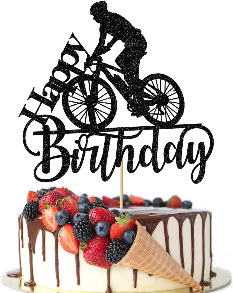 Black Flash Bicycle Happy Birthday Cake Topper,Birthday Party Cake Decoration,Sports Themed Party Supplies