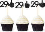 Gersoniel 24 Pieces 29 + 1 Cupcake Toppers Funny 30th Birthday Cupcake Picks Glitter Black Middle Finger Cake Toppers 30th Cupcake Decoration for Happy 30th Birthday Party Anniversary Decorations