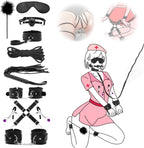 Couples Sexy Gift Sets 10pcs Set,Leather Restraints Ball Mouth Plug for Women, Adjustable Accessory for Couples Play Black ZF03