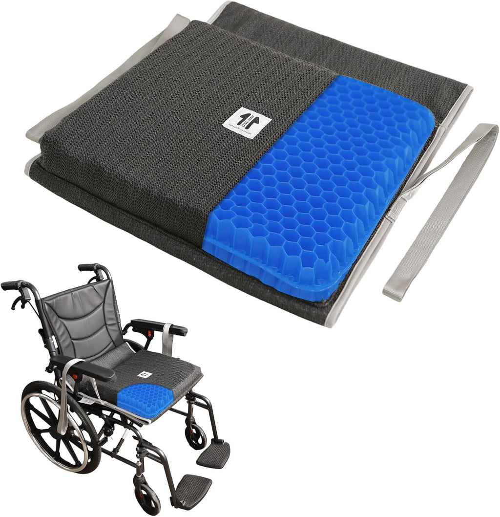 One Way Glide Cushion with Handles & Gel Wheelchair Seat Cushion Set – Anti-Slip Transfer Pad + Pressure Relief Gel Seat for Elderly, Patients, and Long Sitting Comfort