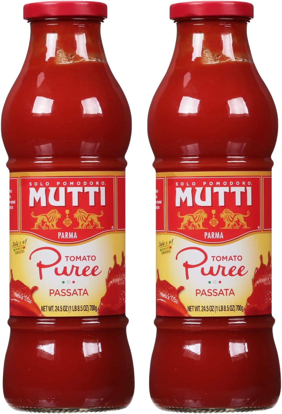Mutti Tomato Puree (Passata), 24.5 oz. | 2 Pack | Italy’s #1 Brand of Tomatoes | Fresh Taste for Cooking | Canned Tomatoes | Vegan Friendly & Gluten Free | No Additives or Preservatives