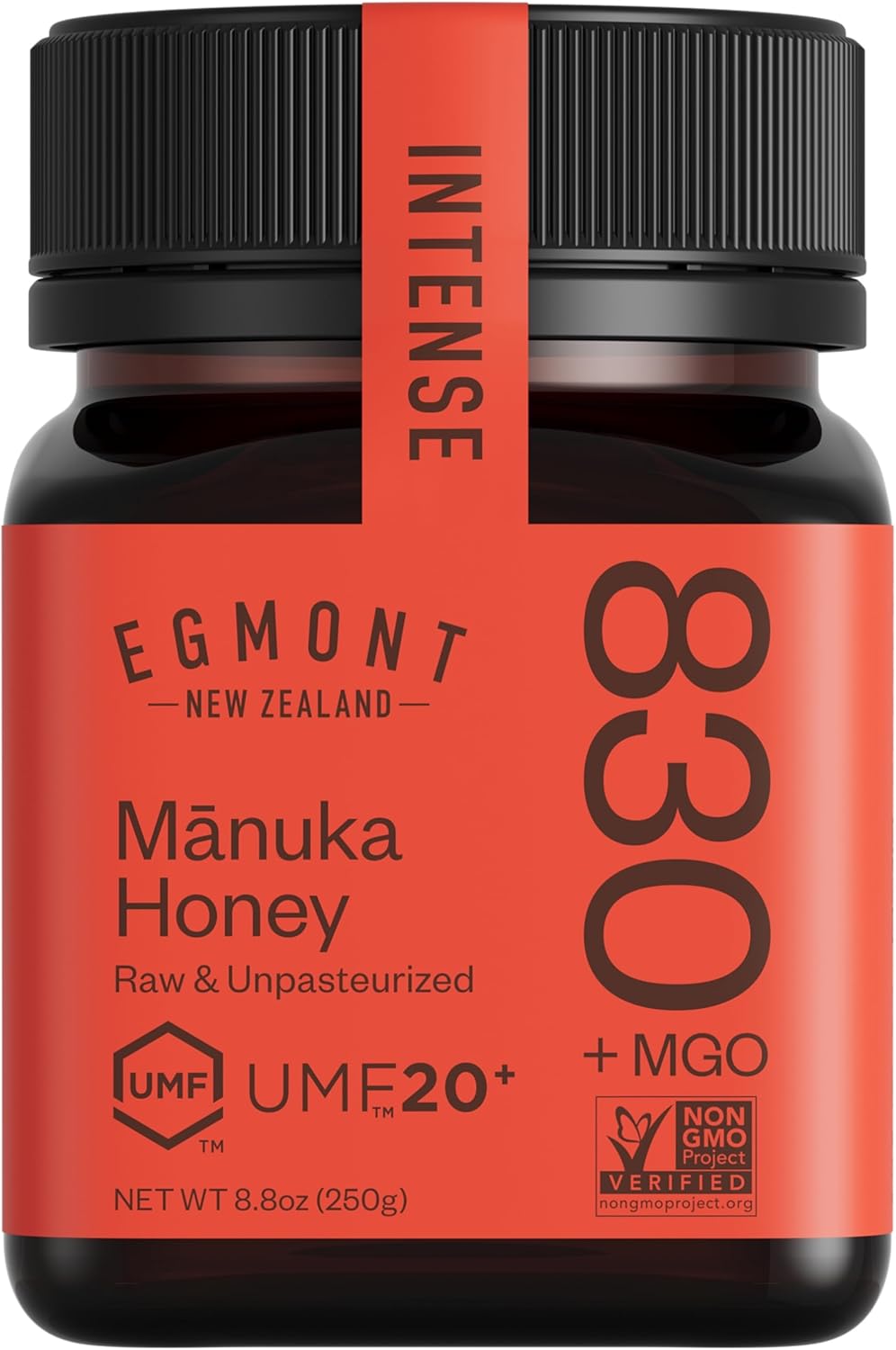 Egmont Honey Manuka Honey UMF 20+ MGO 830+ | 8.8 oz (250 g) | 100% Pure Authentic New Zealand Honey, UMF & MGO Certified, Non-GMO, Kosher, Traceable, Recycled Jar, Immune Support