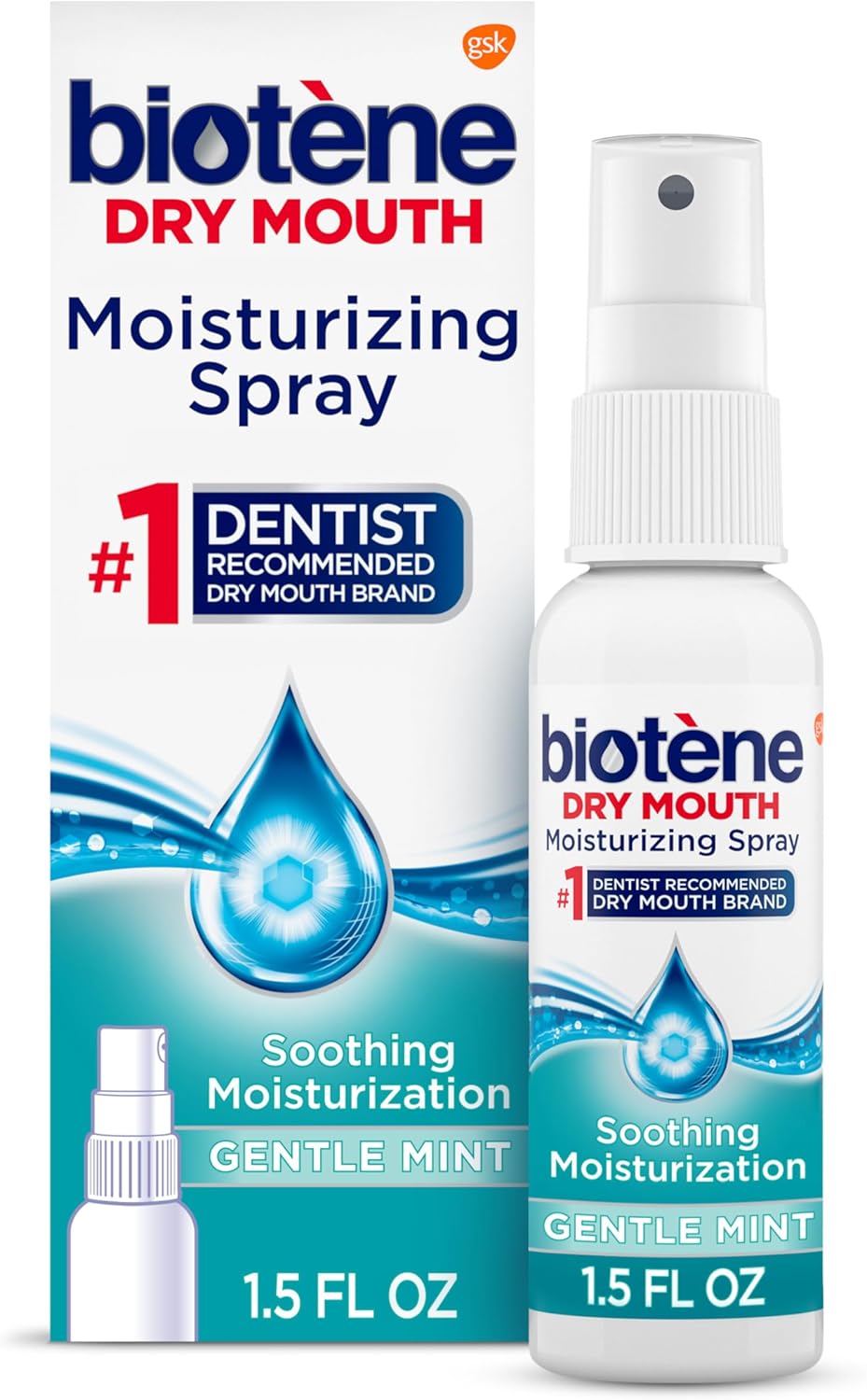 biotène Moisturizing Dry Mouth Spray, Moisturizing Spray for Dry Mouth and Bad Breath, Gentle Mint - 1.5 Fl Oz