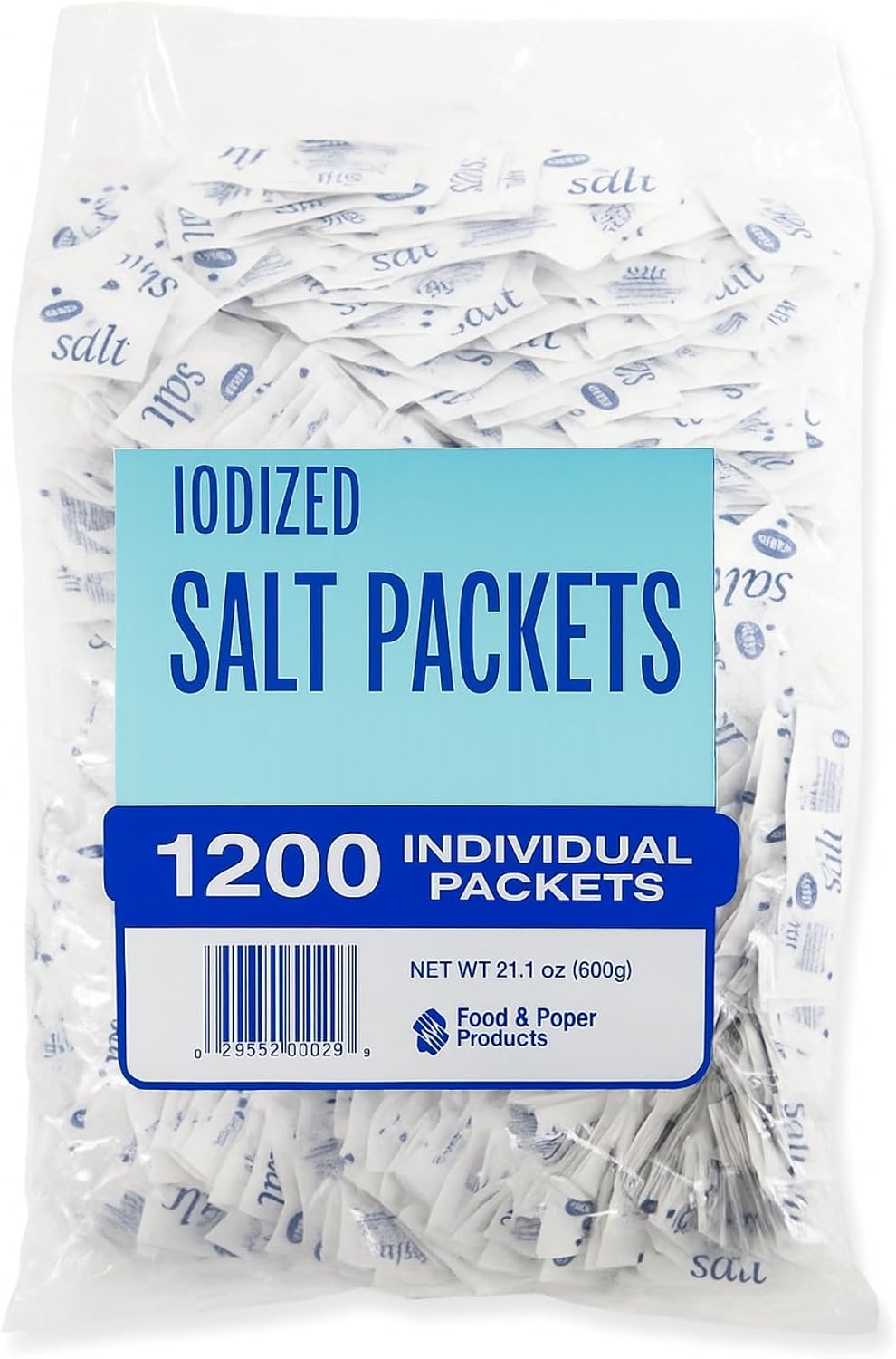 Iodized Individual Salt Packets, 1200 Count, 0.5g Each, 21.1 Ounces Total