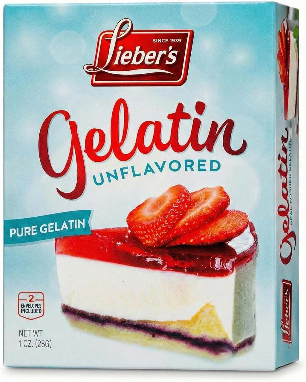 LIEBERS Unflavored Gelatin Sugar Free Gelatin â€“ Kosher, Gluten Free Pure Gelatin Powder Unflavored â€“ 1 Oz. Box, Contains 2 Packets.