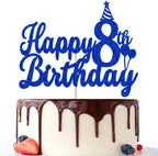Happy 8th Birthday Cake Topper, Eight is Great, Great to Be 8, for Boy's or Girl's 8 Year Old Decorations Blue Glitter