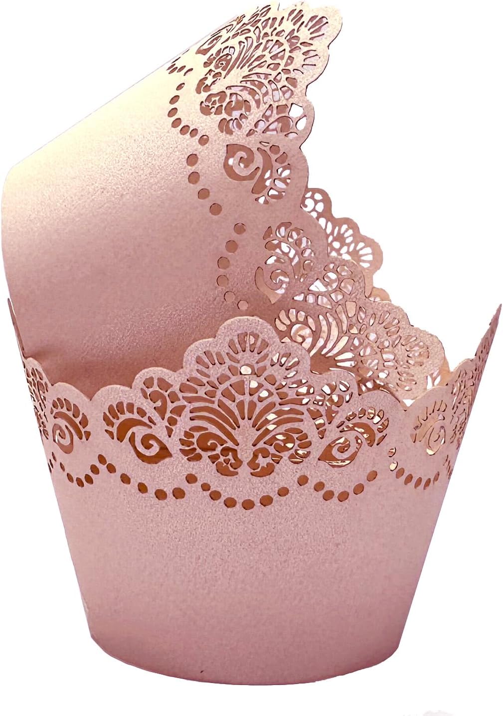 50Pcs Cupcake Wrappers Hollowing Out Crown Bake Cake Paper Lace Laser Cut Liner Baking Cup Wraps Muffin for Wedding Party Birthday Decoration (Light Pink)