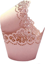 50Pcs Cupcake Wrappers Hollowing Out Crown Bake Cake Paper Lace Laser Cut Liner Baking Cup Wraps Muffin for Wedding Party Birthday Decoration (Light Pink)