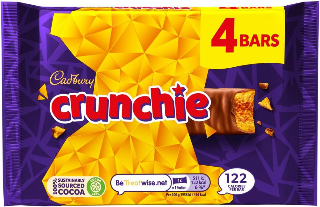 Original Cadbury Crunchie Chocolate Bar Pack, Candy Imported From The UK England The Best Of British Honey Comb Coated In Chocolate Crunchie Bar