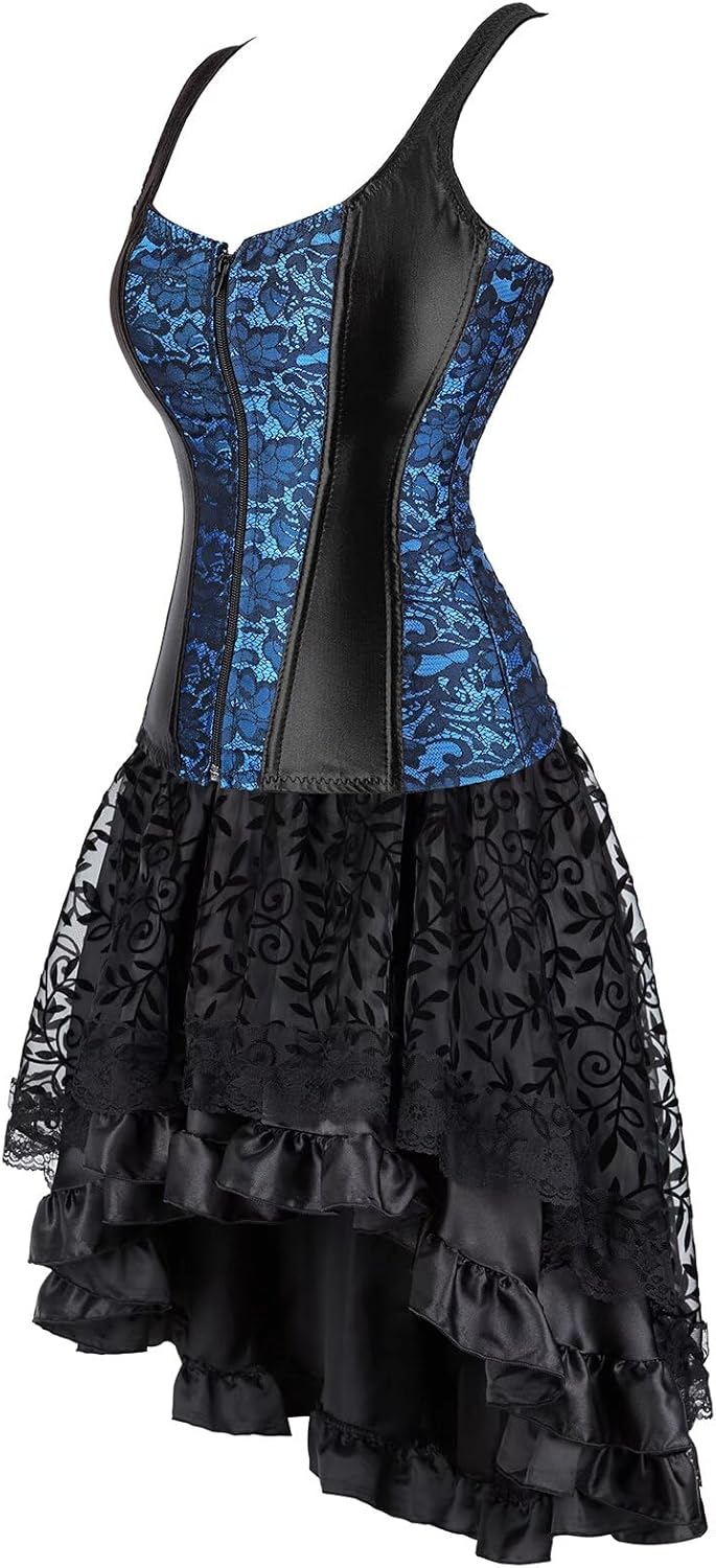 Corset Dress Bustier Lingerie Skirt Set Gothic Outfits Costume Basquesr Victorian Black Red