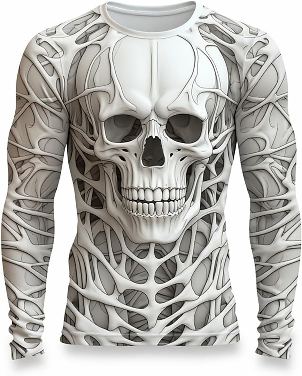 Mens Skeleton Shirt Long Sleeve Funny Skull Rib Cage 3D Print T Shirts Trendy Crew Neck Tshirt Holiday Party Outfits