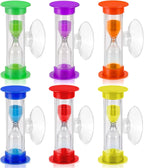 6Pcs Sand Timer Toothbrush Timer with Suction Cup, 3 Minutes Sand Timers Rotatable Hourglass Sandglass Sands Clock for Kids Toothbrush, Games, Classes, Cooking