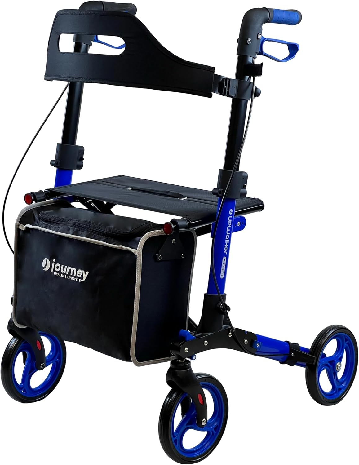 Journey UPWalker Breeze – Traditional Rollator Walker – Premium, Lightweight Adjustable Upright Rollator Walker with Seat for Adults, Seniors & The Elderly – Blue Frame