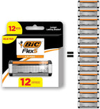 BIC Flex 5 Refillable Razors for Men, Long-Lasting 5 Blade Razors Refills for a Smooth and Comfortable Shave, 12 Razor Cartridges