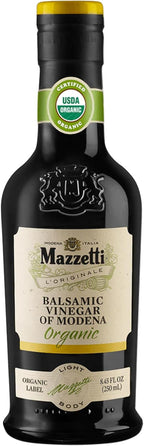 Mazzetti Organic Label Balsamic Vinegar of Modena PGI, 8.45 Fl Oz, Light & Balanced, Perfect for Dipping, Soups, Salads, Grilled Vegetables, USDA Organic, Crafted in Italy