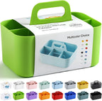 Multiuse Caddy Organizer with Handle, Portable Divided Plastic Tote Bin - Art Craft, Stationary Pen Marker Crayons, Makeup Hair Supplies Storage - Bathroom, Classroom, Dorm, Office, Desk Holder -Green