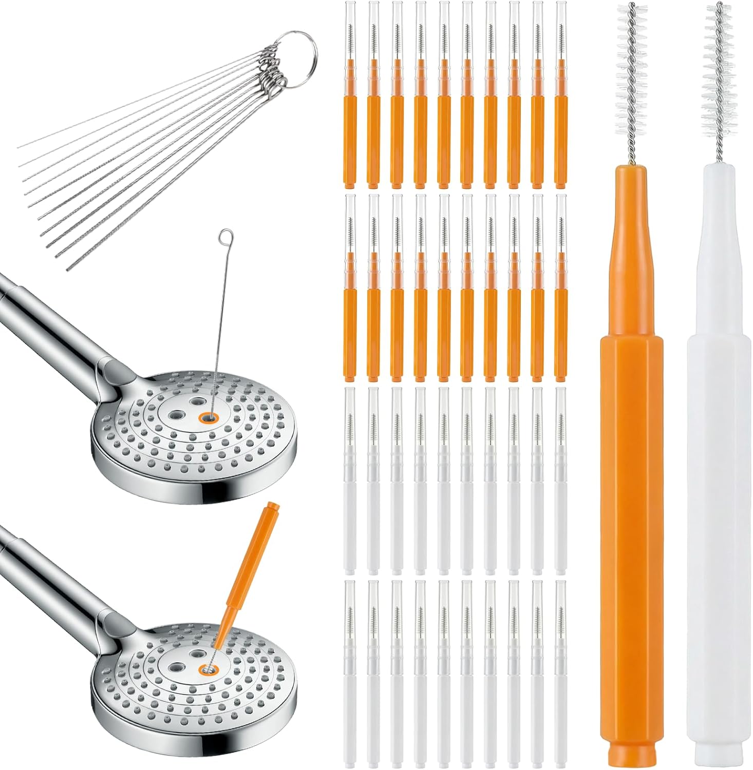 50PCS Shower Head Cleaning Brush, Multifunctional Shower Head Cleaner Tool Anti-Clogging Crevice Cleaning Brush Nozzle Unclogger with Protective Cover & Storage for Showerhead Small Hole Nozzle