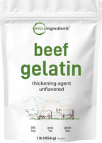 Beef Gelatin Powder, 1lb | Premium Source from Grass-Fed & Pasture Raised Beef | Unflavored Thickening Agent for Cooking & Baking | Natural Protein & Collagen | Non-GMO, Gluten Frees