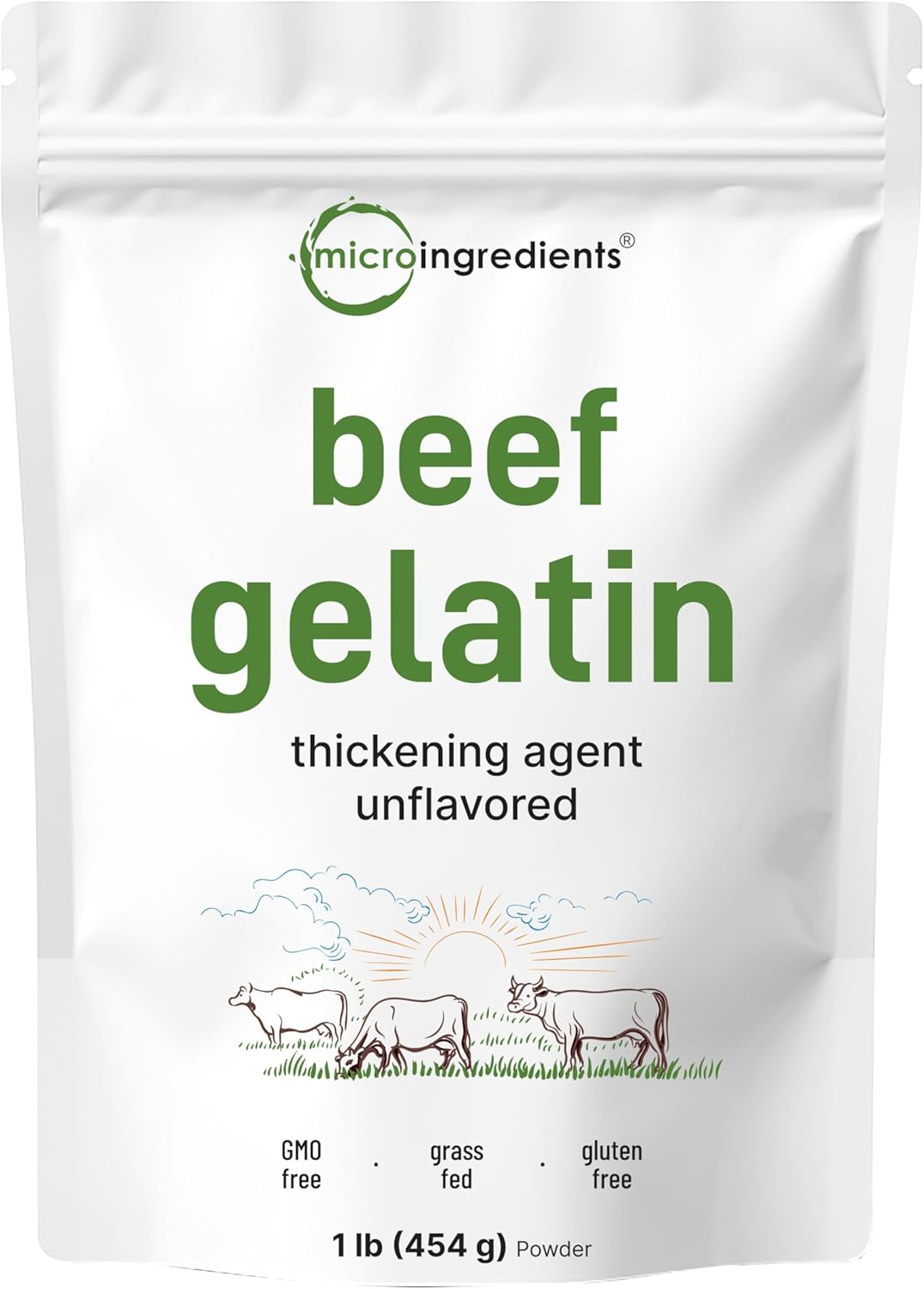 Beef Gelatin Powder, 1lb | Premium Source from Grass-Fed & Pasture Raised Beef | Unflavored Thickening Agent for Cooking & Baking | Natural Protein & Collagen | Non-GMO, Gluten Frees