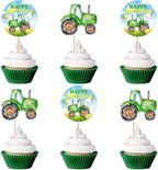 24Pcs Printed Green Tractor Cupcake Toppers Farm Tractors Cupcake Picks for Farm Tractor Birthday Cupcake Decoration Farm Theme Baby Shower Boys Girls Birthday Decorations Supplies