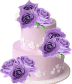 Rsstarxi 9 Pack Artificial Roses Cake Topper DIY Wedding Roses Artificial Flowers Cake Decorations for Bridal Shower Birthday Wedding Anniversary Party Decorations Purple
