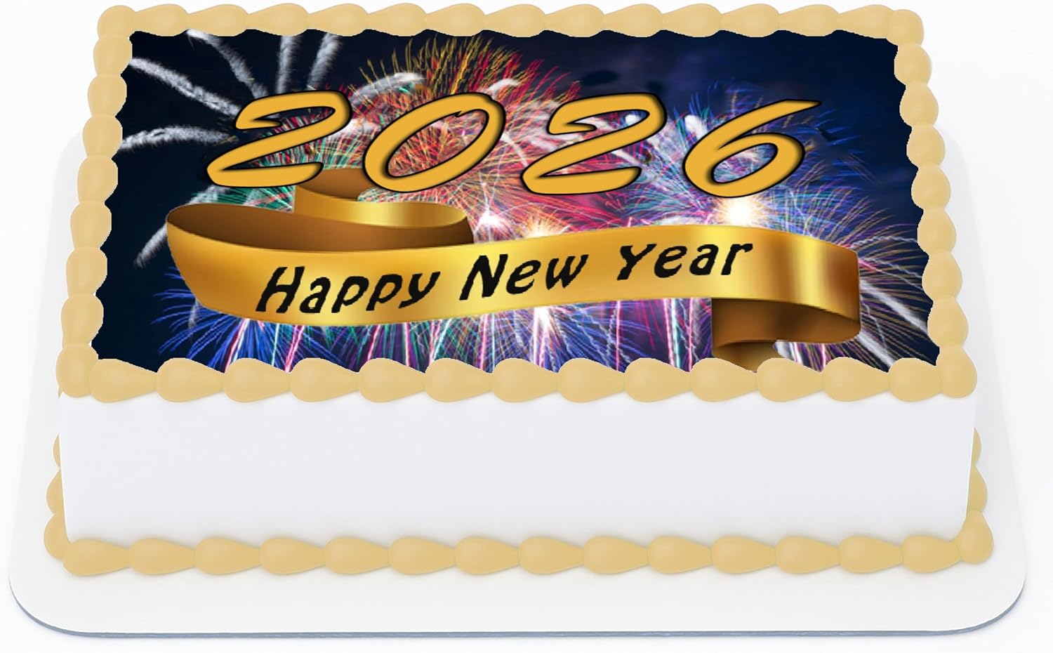 New Year Fireworks Ribbon Edible Image Sheet Cake Topper