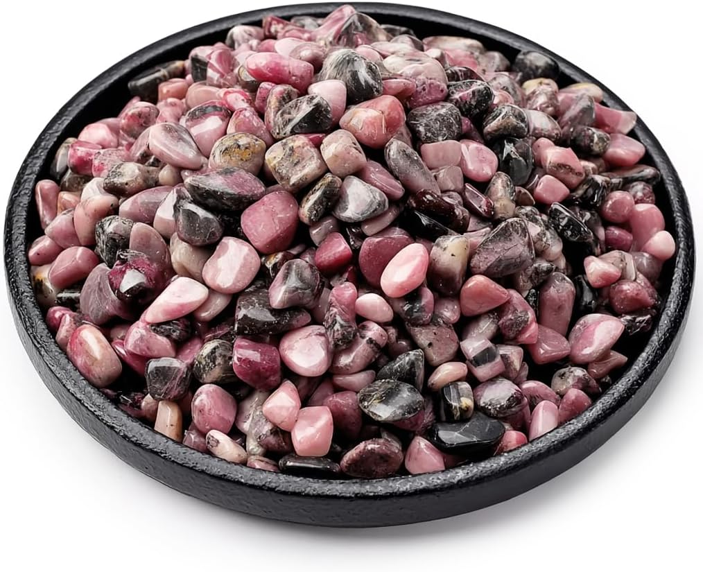 Polished Rhodonite Crystal Chips 200 Pcs - 0.3" 10 oz Tumbled Stone Chips Crushed Sea Glass Stones Healing Reiki Crystal Making Home Decoration