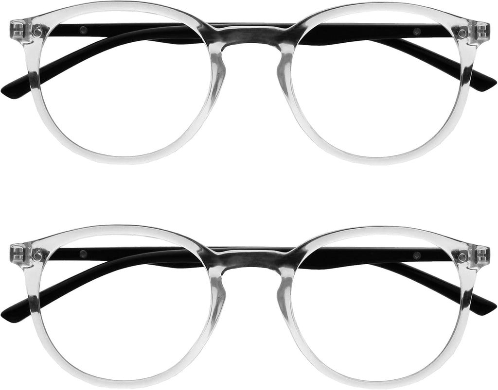 OPULIZE MET Blue Light Blocking Reading Glasses for Women Men, Slim Round Frame with Scratch Resistant and Spring Hinges, Computer Glasses with Anti-Reflective, Clear +2 (Pack of 2)