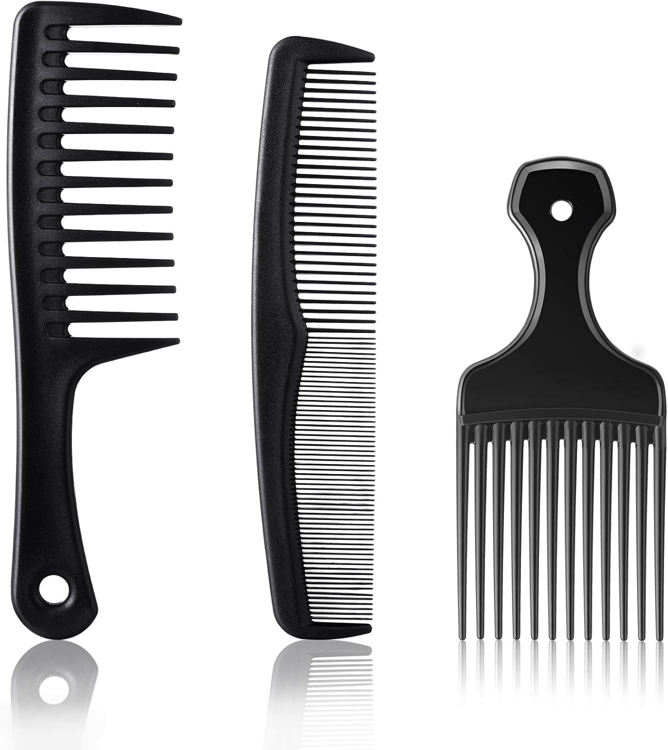 Patelai 3 Pieces Hair Pick Comb Wide-tooth Afro Comb for Men Detangling Styling Set, Carbon Fiber Pick Barber Brush Tool for Beard, Long, Thick, Curly Afro Hair