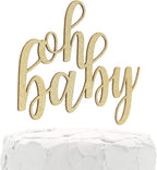 NANASUKO Baby Shower Cake Topper - oh baby - Double Sided Gold Glitter - Premium Quality Made in USA