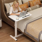 BeGyoku Overbed Table,Over The Bed Table with Hidden Wheels&Cup Holder,Adjustable Bedside Table and Rolling Table Tray&Laptop Cart,Hospital Table Over Bed for Home Use (White)