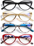 Cat Eye Reading Glasses for Women Blue Light Blocking Ladies Cute Cateye Readers Stylish Lightweight Cheaters 4 Pack